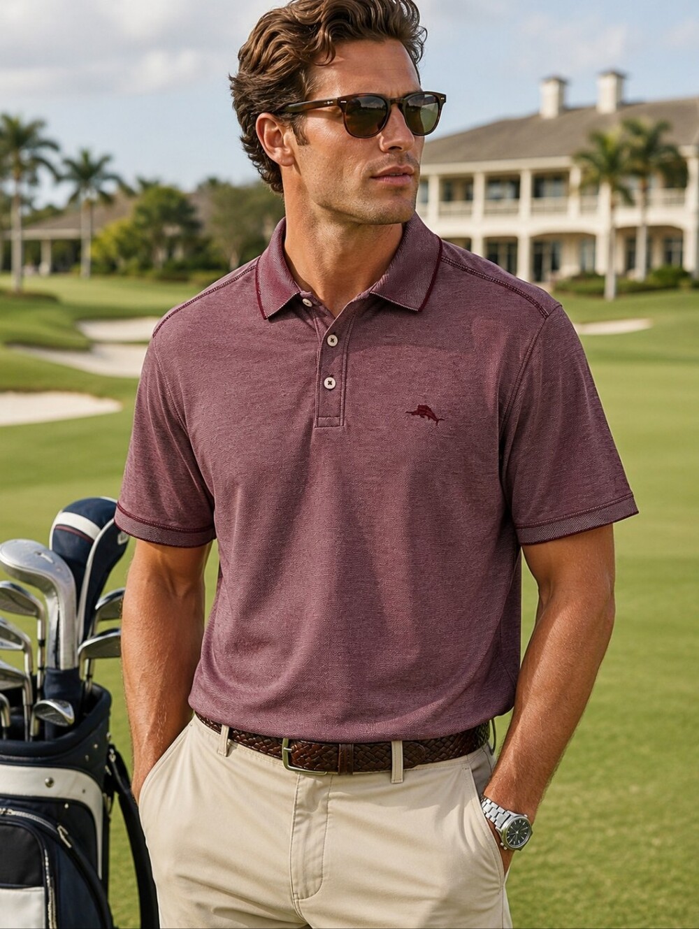 TOMMY BAHAMA Polo Shirt Mens Size Large Burgundy Supima Cotton Golf Preppy